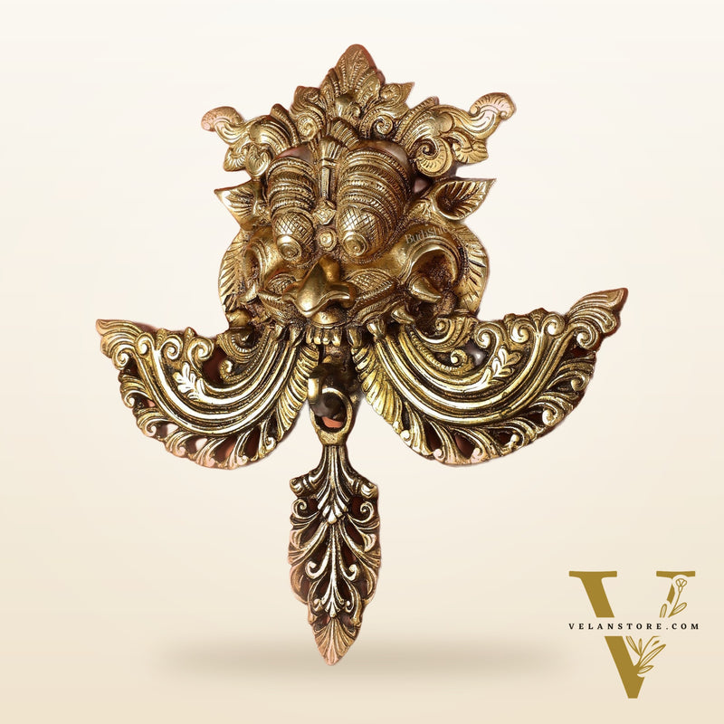 Pure Brass Kirtimukha Yali Wall Hanging - 11" Height