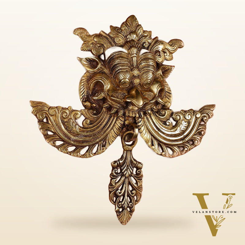 Pure Brass Kirtimukha Yali Wall Hanging - 11" Height