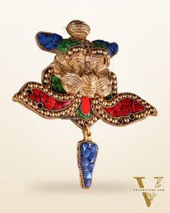 Pure Brass Kirtimukha Yali Wall Hanging - 6" Height, 8" Width meenakari