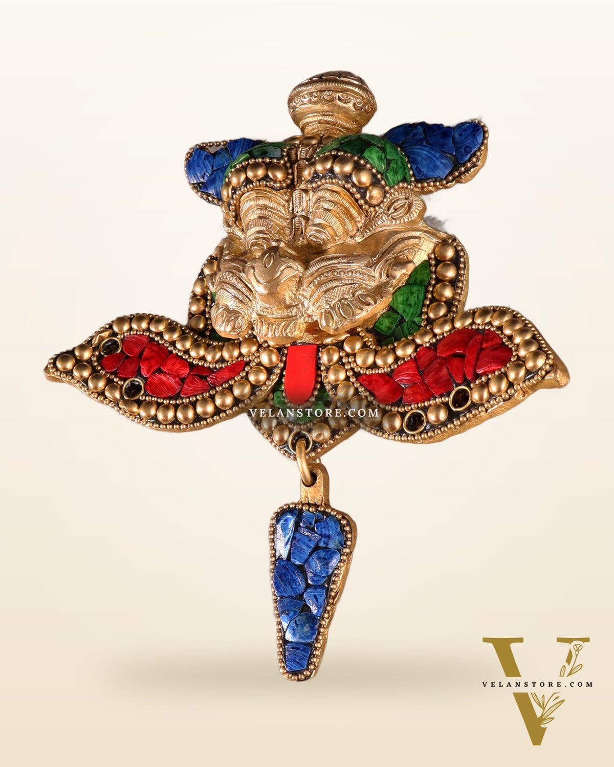 Pure Brass Kirtimukha Yali Wall Hanging - 6" Height, 8" Width meenakari