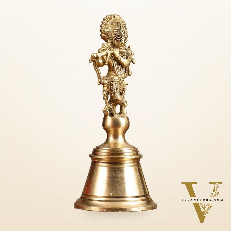 Pure Brass Krishna Handcrafted Hand Bell - 7 in Height