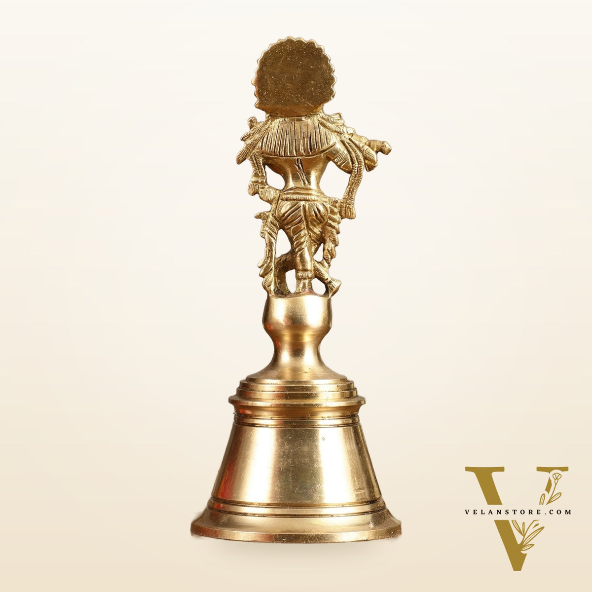 Pure Brass Krishna Handcrafted Hand Bell - 7 in Height