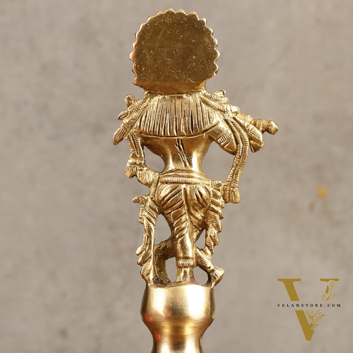 Pure Brass Krishna Handcrafted Hand Bell - 7 in Height