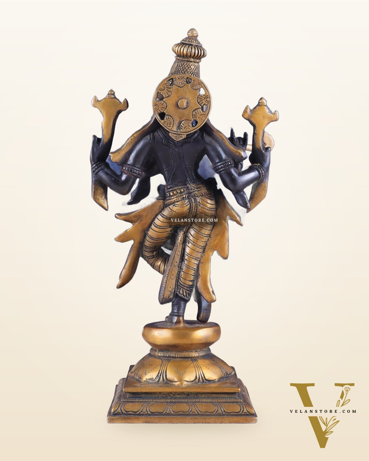 Pure Brass Krishna Roopam Vishnu Sculpture - black and gold Finish | 12"