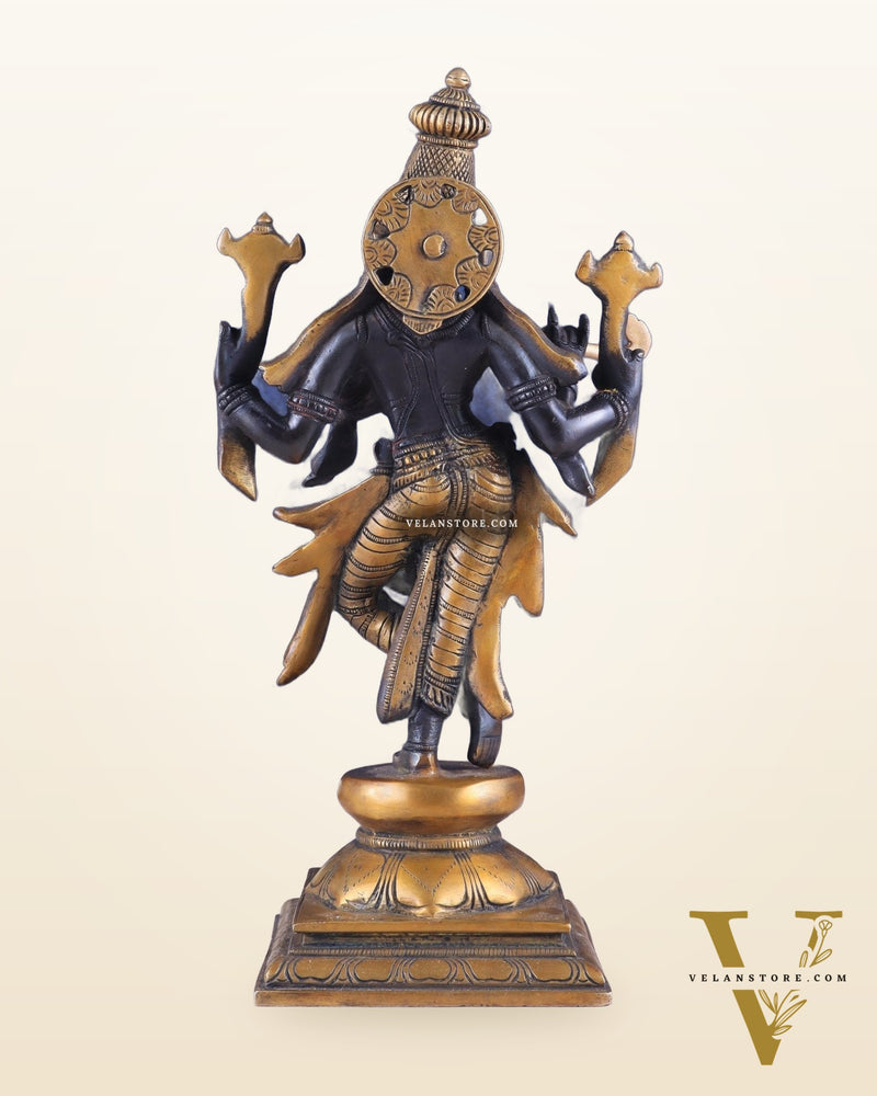 Pure Brass Krishna Roopam Vishnu Sculpture - black and gold Finish | 12"