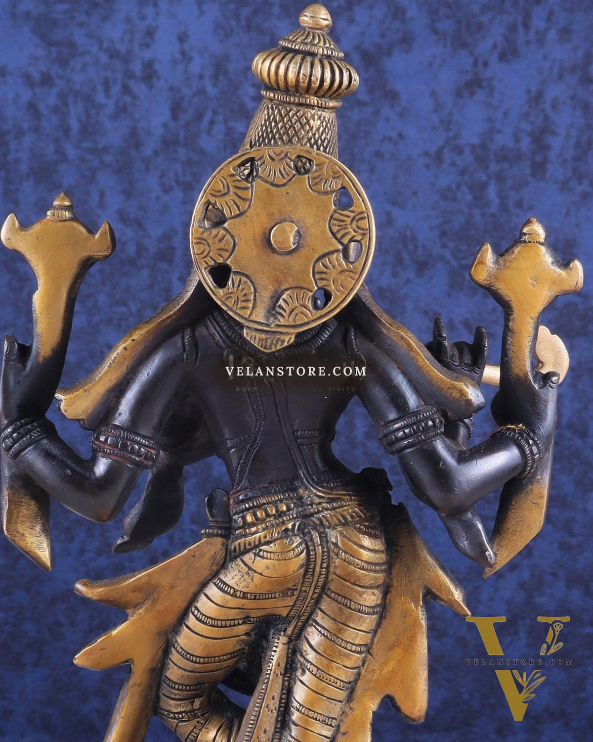 Pure Brass Krishna Roopam Vishnu Sculpture - black and gold Finish | 12"