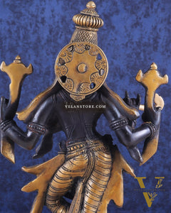 Pure Brass Krishna Roopam Vishnu Sculpture - black and gold Finish | 12"