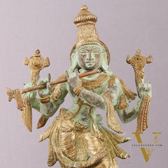 Pure Brass Krishna Roopam Vishnu Sculpture - Sand Blast Finish | 12"