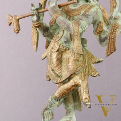 Pure Brass Krishna Roopam Vishnu Sculpture - Sand Blast Finish | 12"