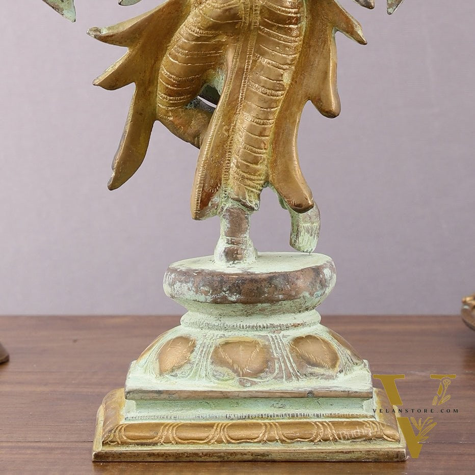 Pure Brass Krishna Roopam Vishnu Sculpture - Sand Blast Finish | 12"