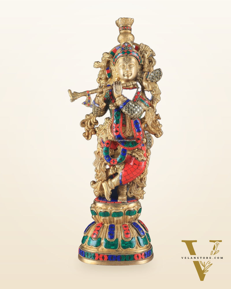 Pure Brass Krishna Statue - 21 inch meenakari delight