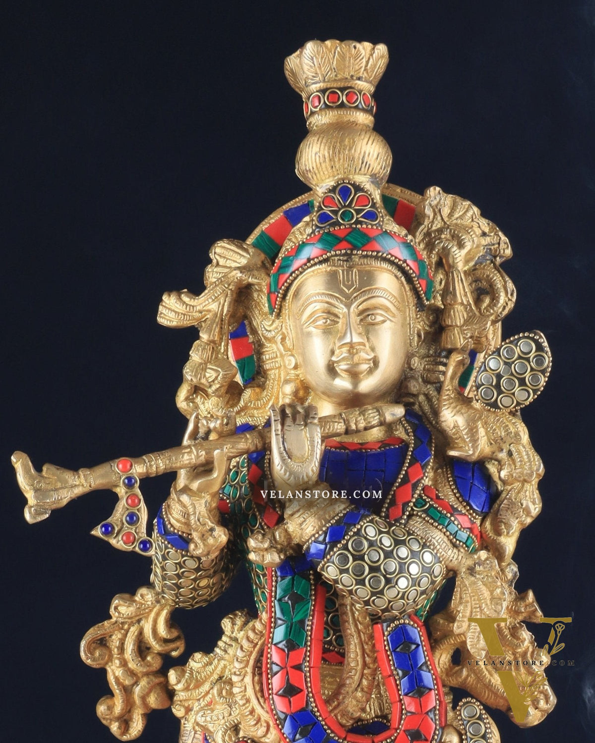 Pure Brass Krishna Statue - 21 inch meenakari delight