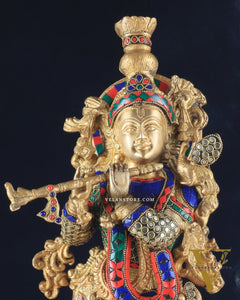 Pure Brass Krishna Statue - 21 inch meenakari delight