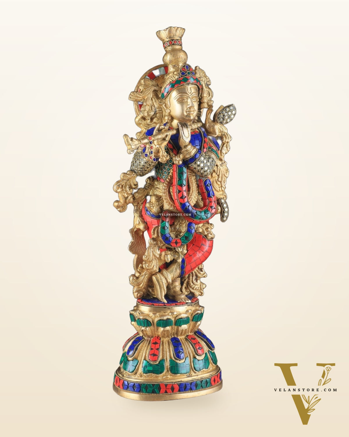 Pure Brass Krishna Statue - 21 inch meenakari delight
