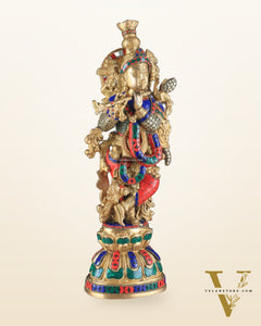 Pure Brass Krishna Statue - 21 inch meenakari delight