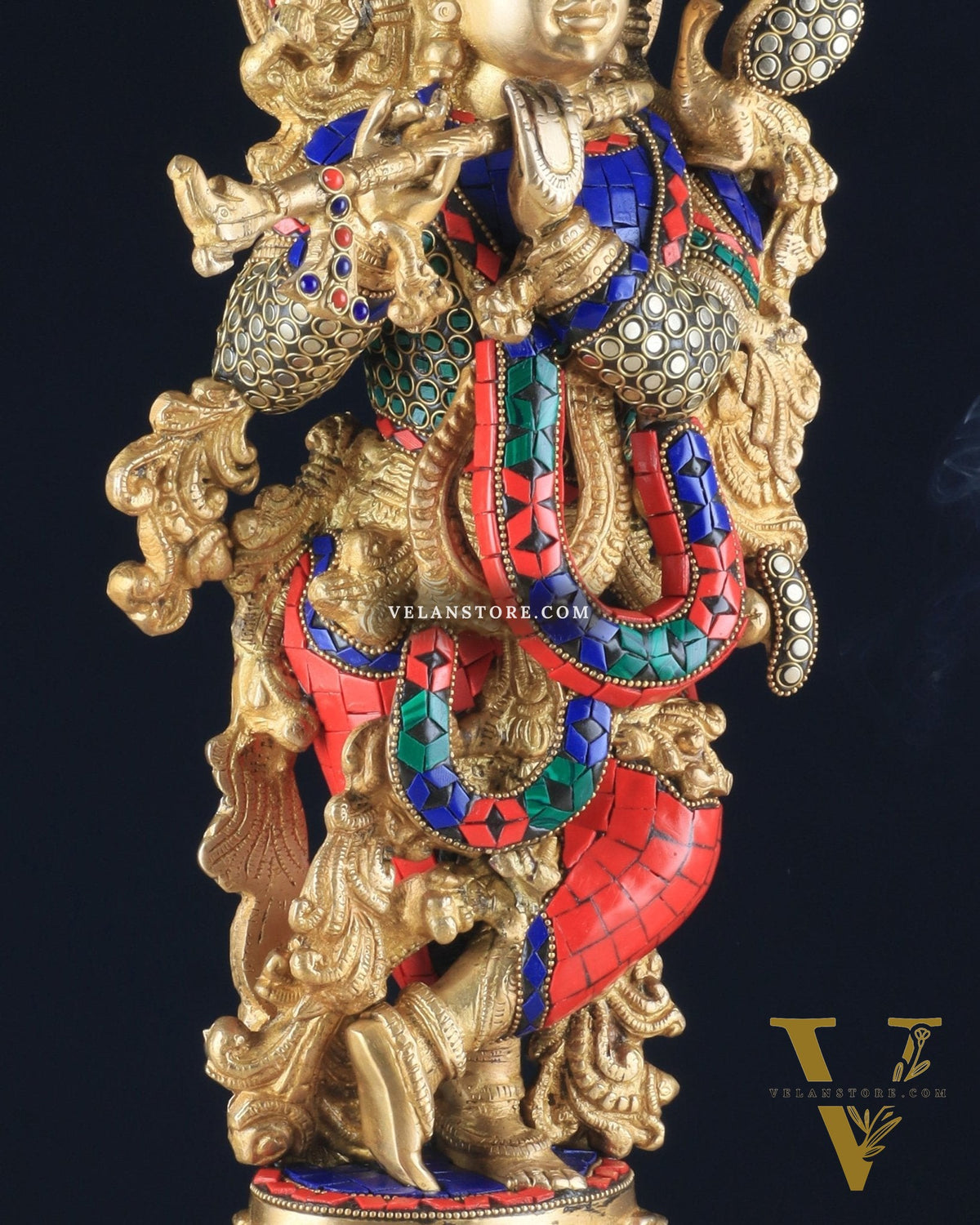 Pure Brass Krishna Statue - 21 inch meenakari delight