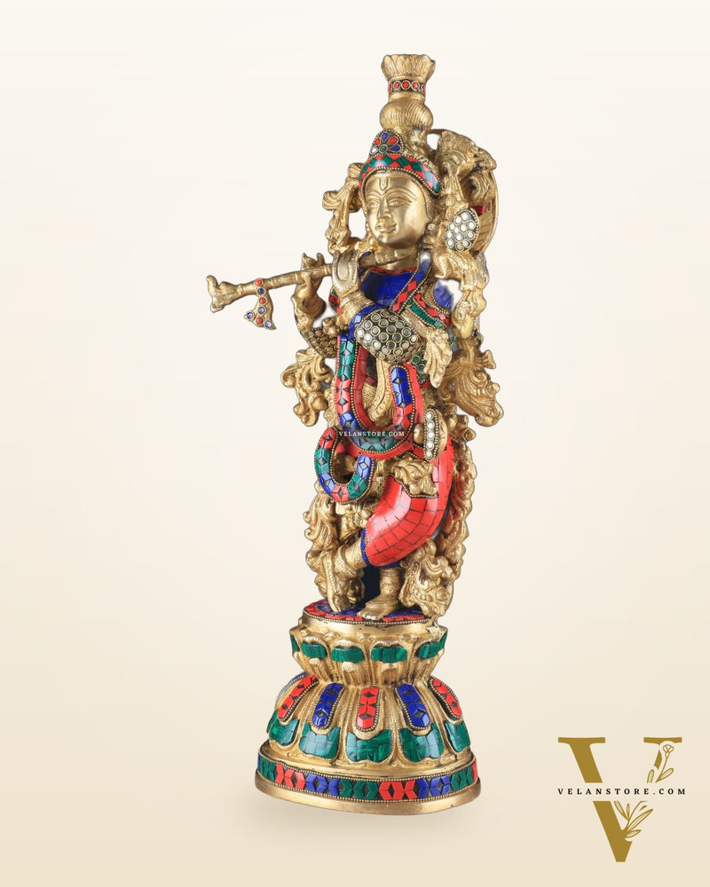 Pure Brass Krishna Statue - 21 inch meenakari delight