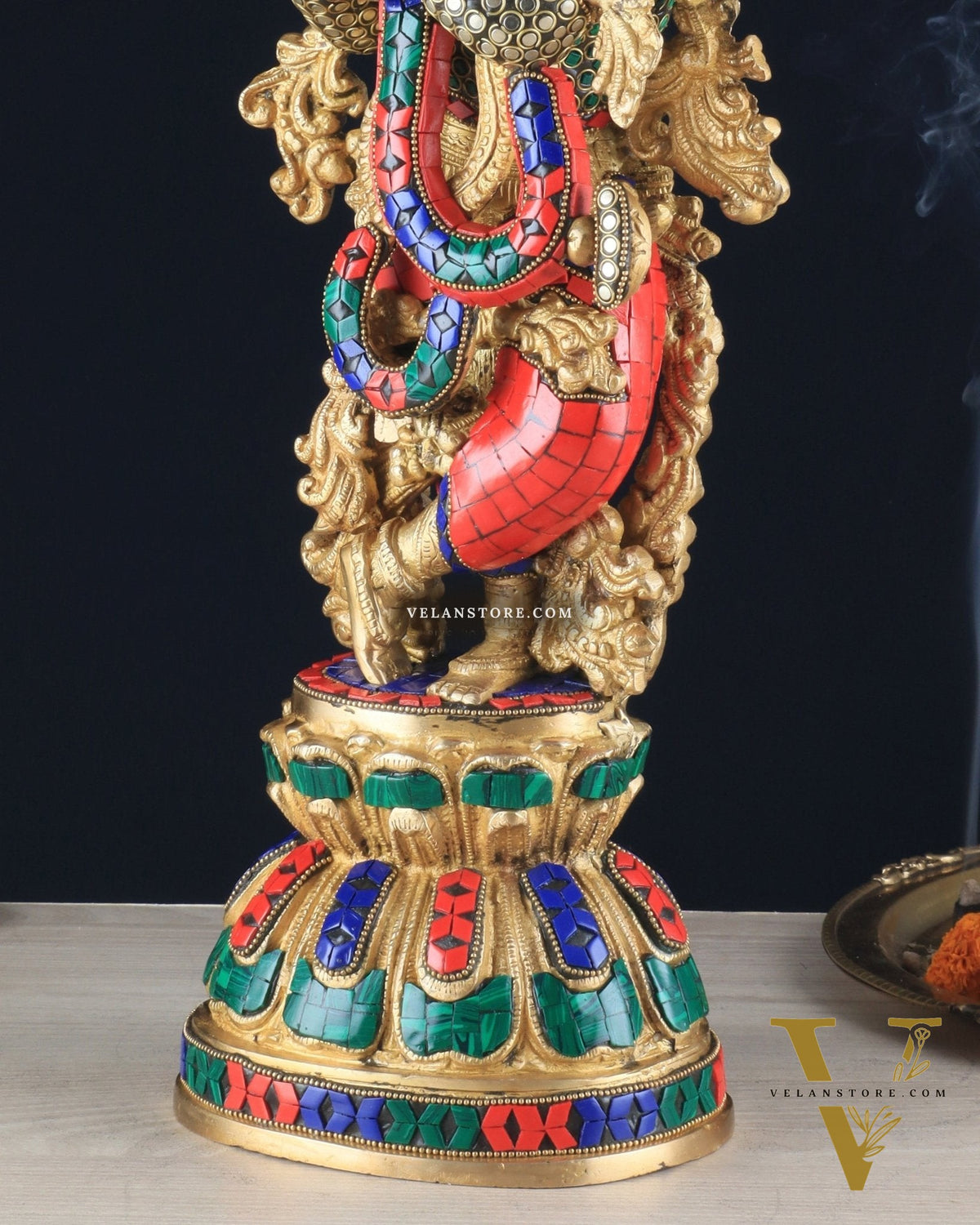 Pure Brass Krishna Statue - 21 inch meenakari delight