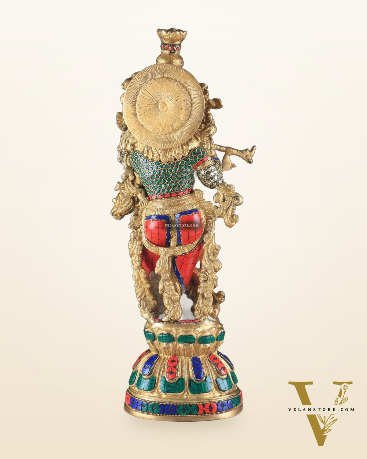 Pure Brass Krishna Statue - 21 inch meenakari delight