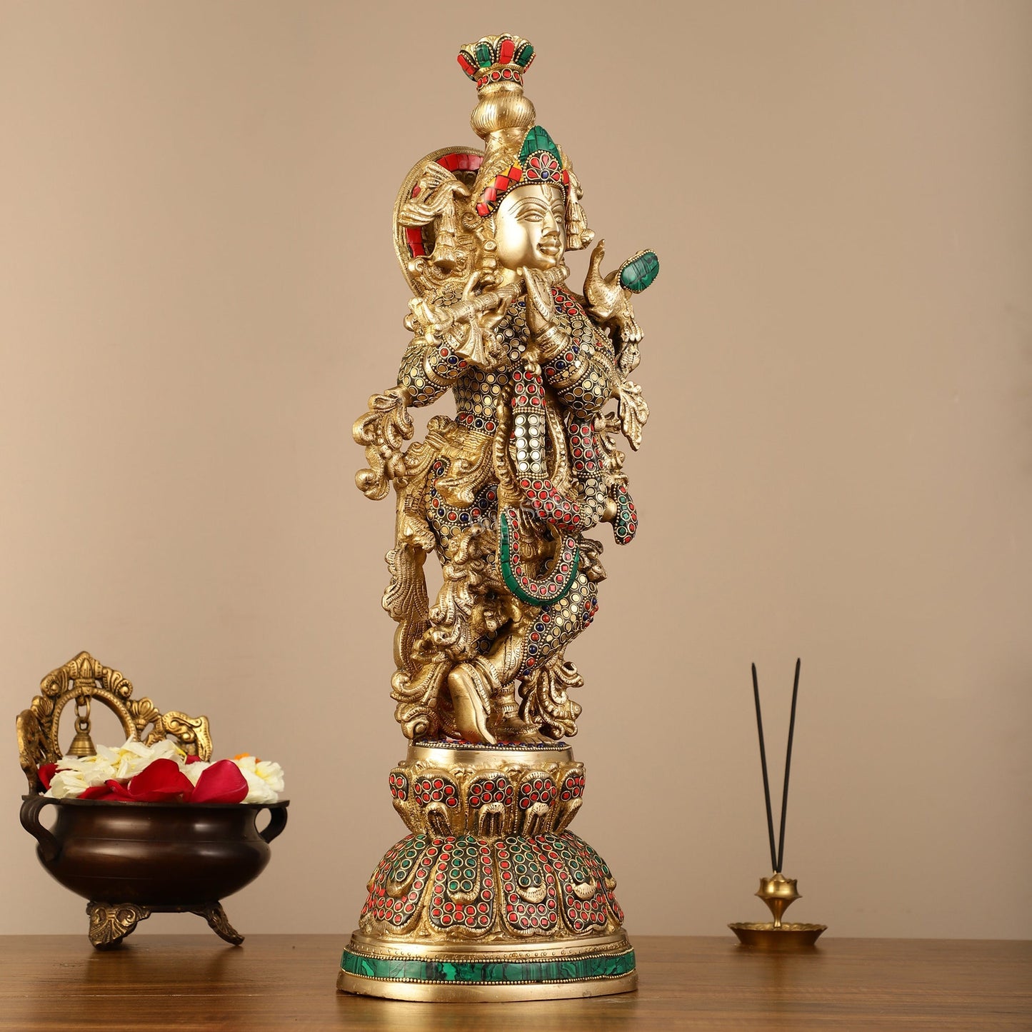Pure Brass Krishna Statue - 21 inch