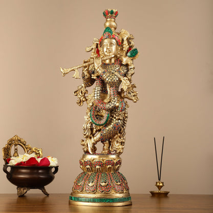 Pure Brass Krishna Statue - 21 inch
