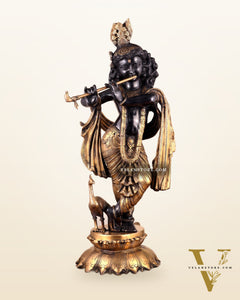 Pure Brass Krishna Statue – 27" Black