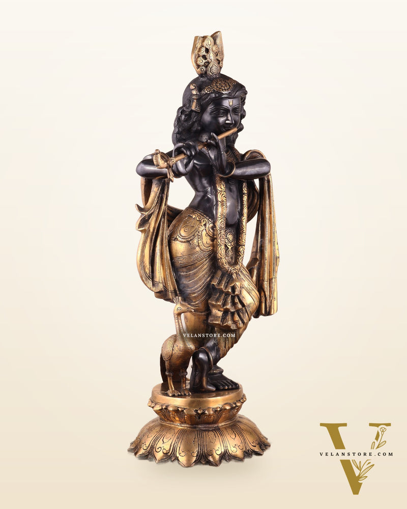 Pure Brass Krishna Statue – 27" Black