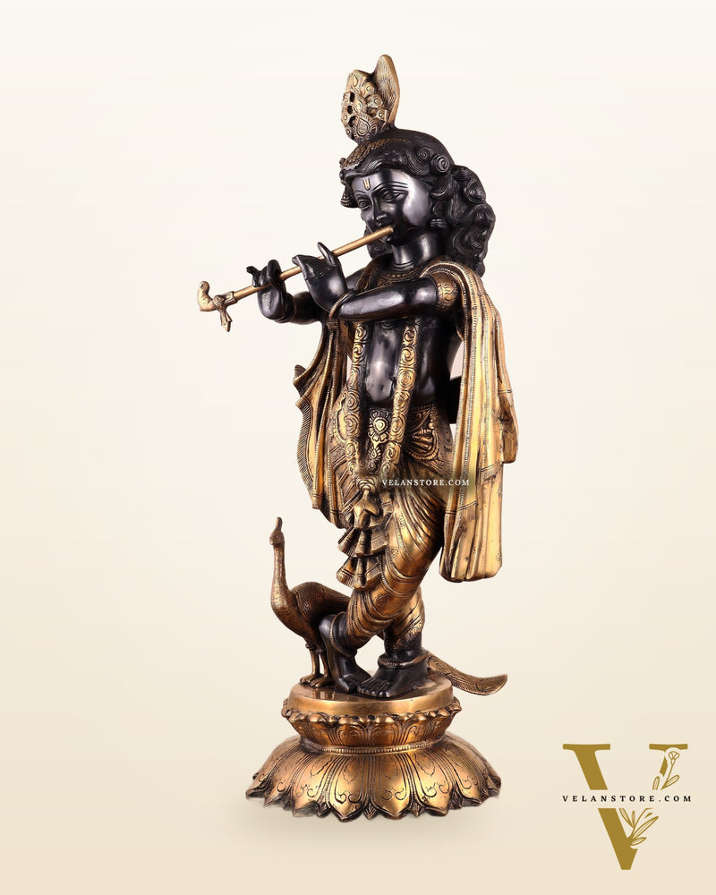 Pure Brass Krishna Statue – 27" Black