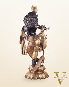 Pure Brass Krishna Statue – 27" Black