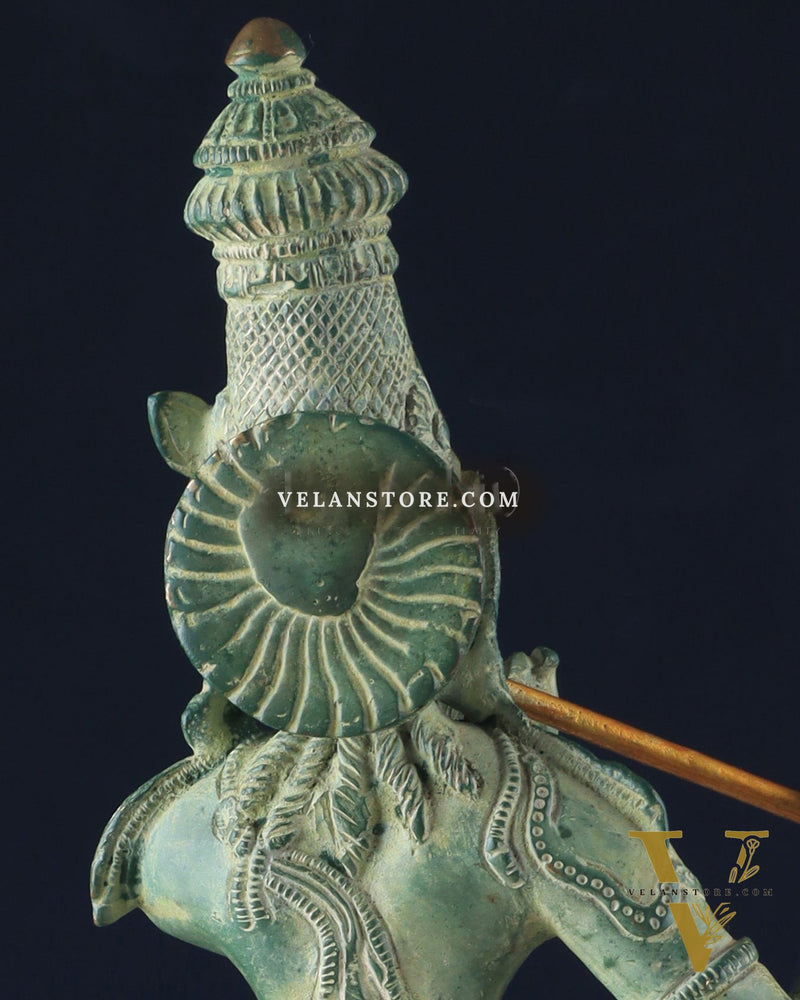 Pure Brass Krishna Statue with Green Stone Finish – Divine Lord Krishna Idol (15 Inches)