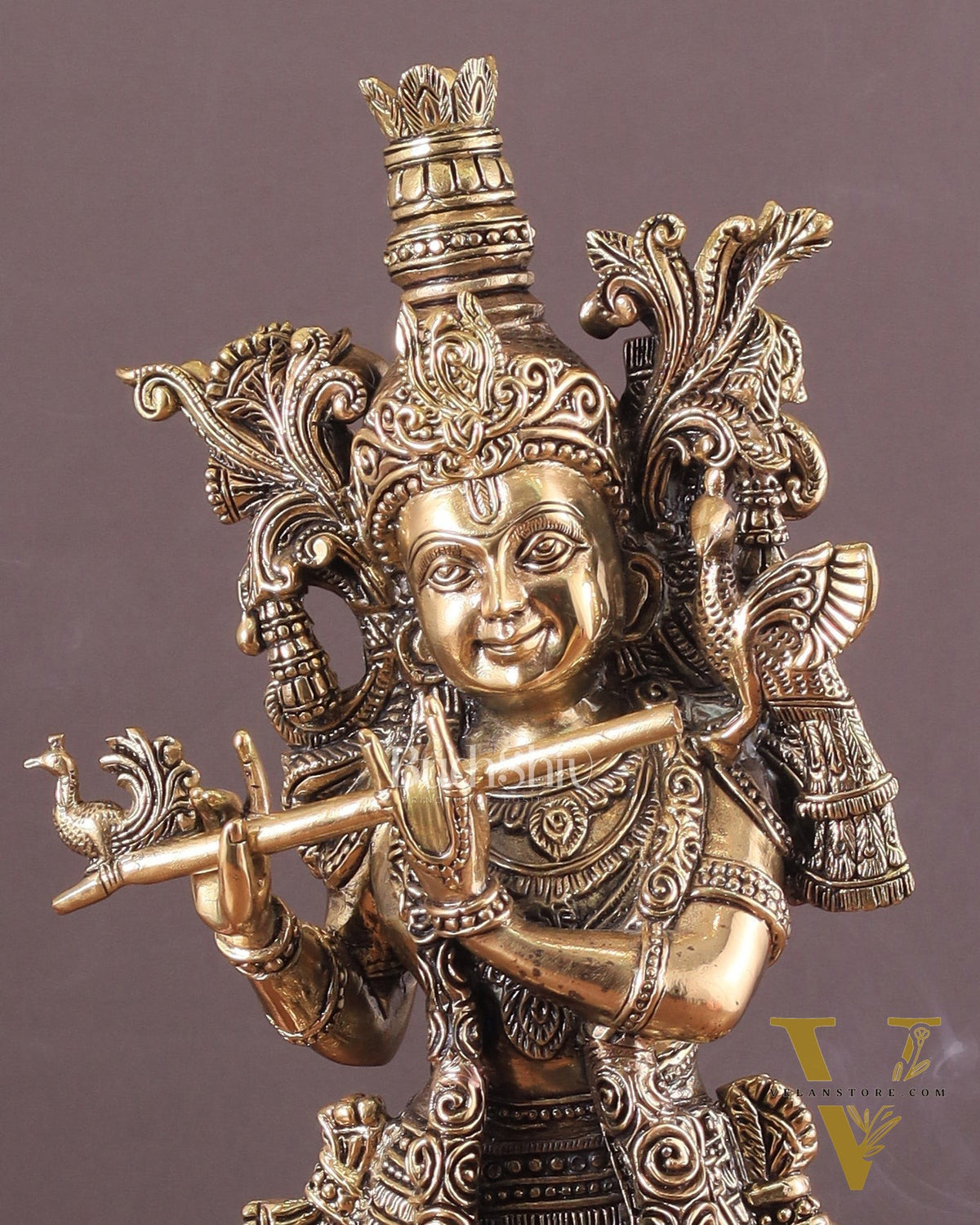 Pure Brass Krishna Superfine Statue with Intricate Carvings 16"