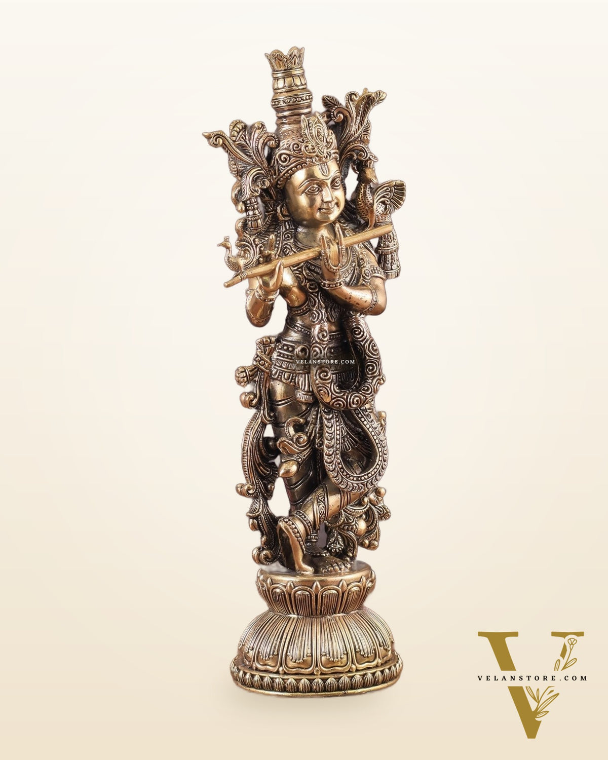 Pure Brass Krishna Superfine Statue with Intricate Carvings 16"