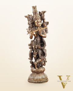 Pure Brass Krishna Superfine Statue with Intricate Carvings 16"