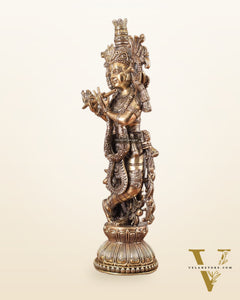 Pure Brass Krishna Superfine Statue with Intricate Carvings 16"