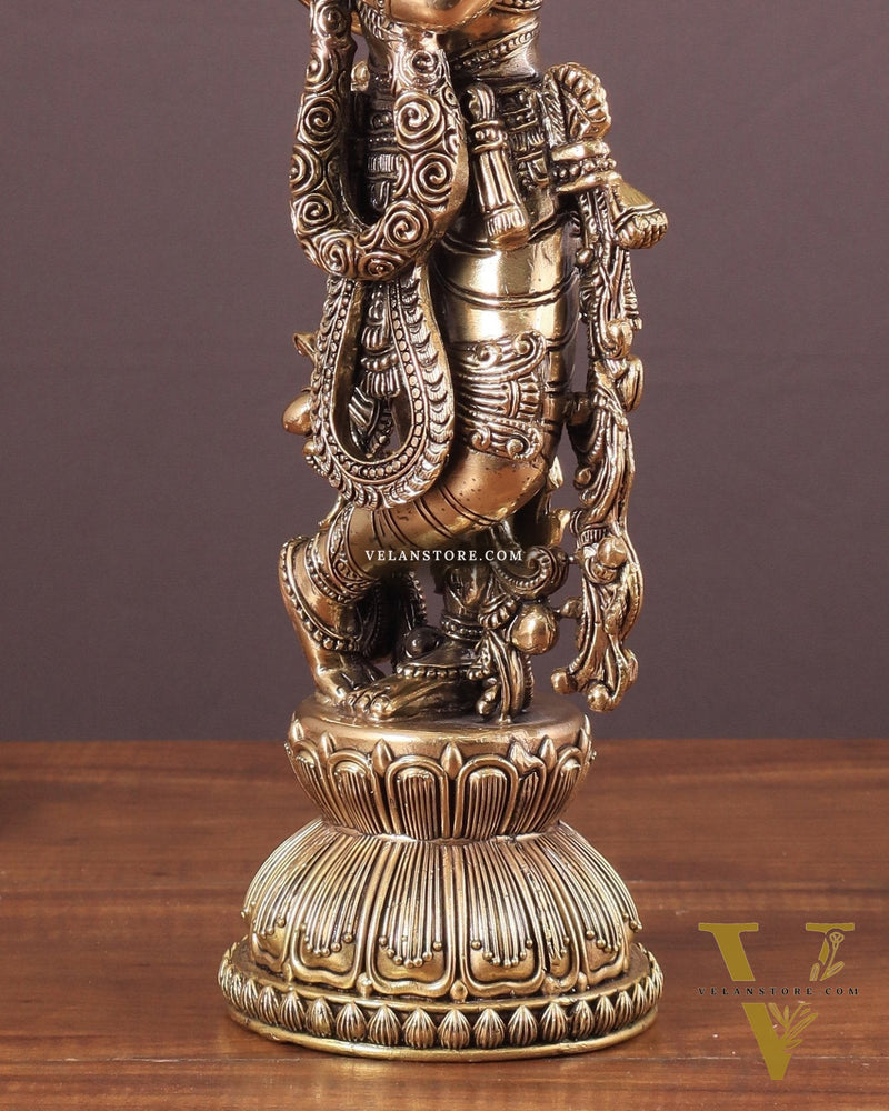 Pure Brass Krishna Superfine Statue with Intricate Carvings 16"