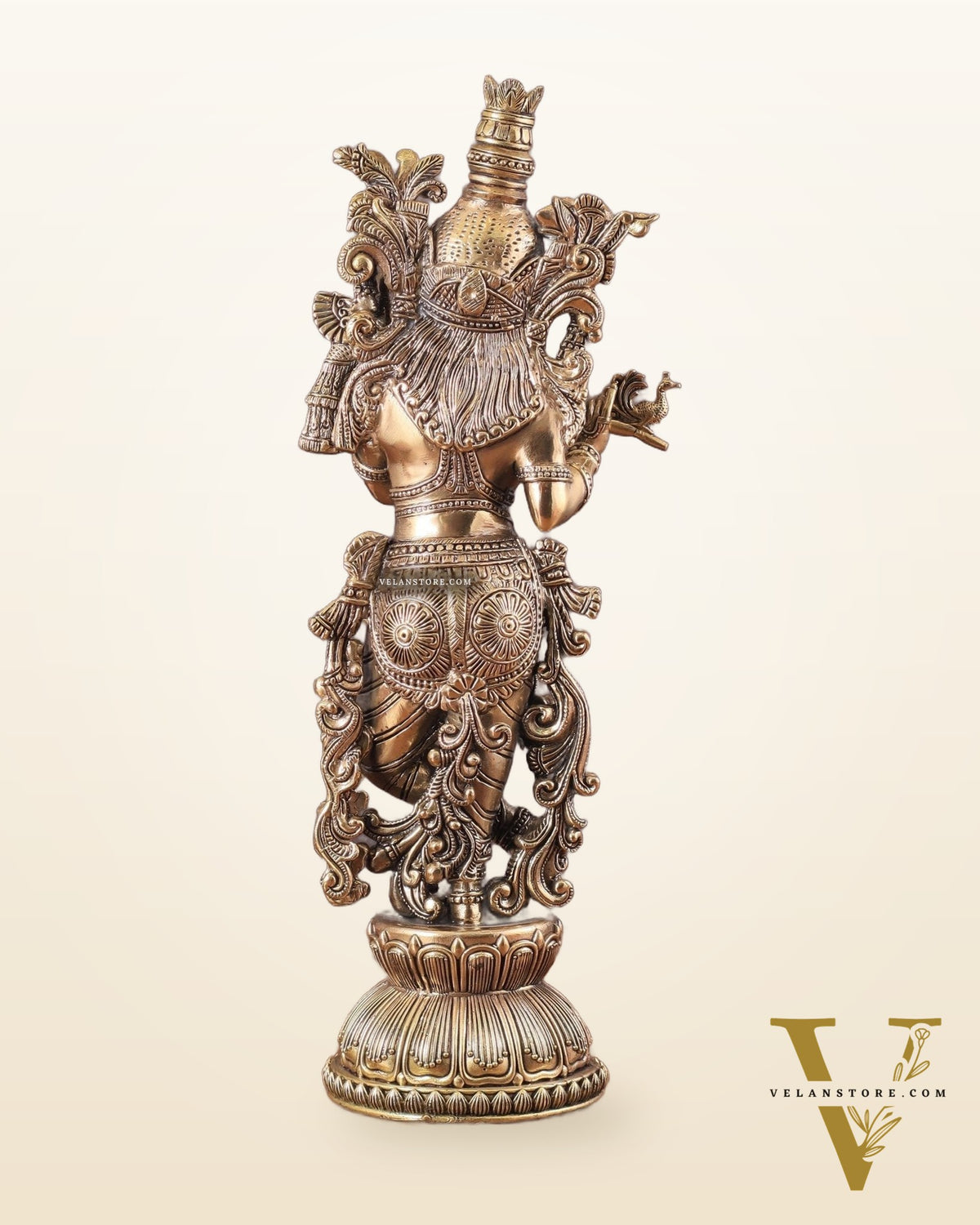 Pure Brass Krishna Superfine Statue with Intricate Carvings 16"