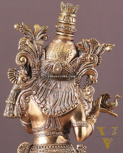 Pure Brass Krishna Superfine Statue with Intricate Carvings 16"