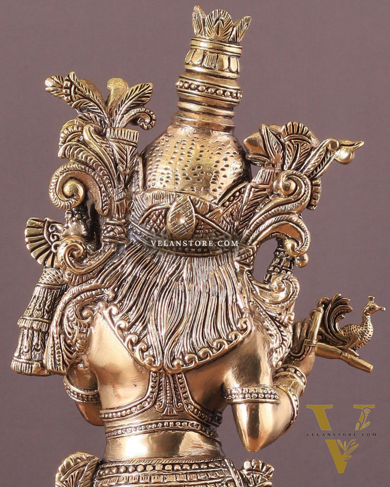 Pure Brass Krishna Superfine Statue with Intricate Carvings 16"