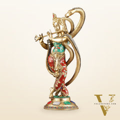 Pure Brass Krishna Surrenders to Kaliya naag Idol 15"