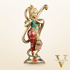 Pure Brass Krishna Surrenders to Kaliya naag Idol 15"