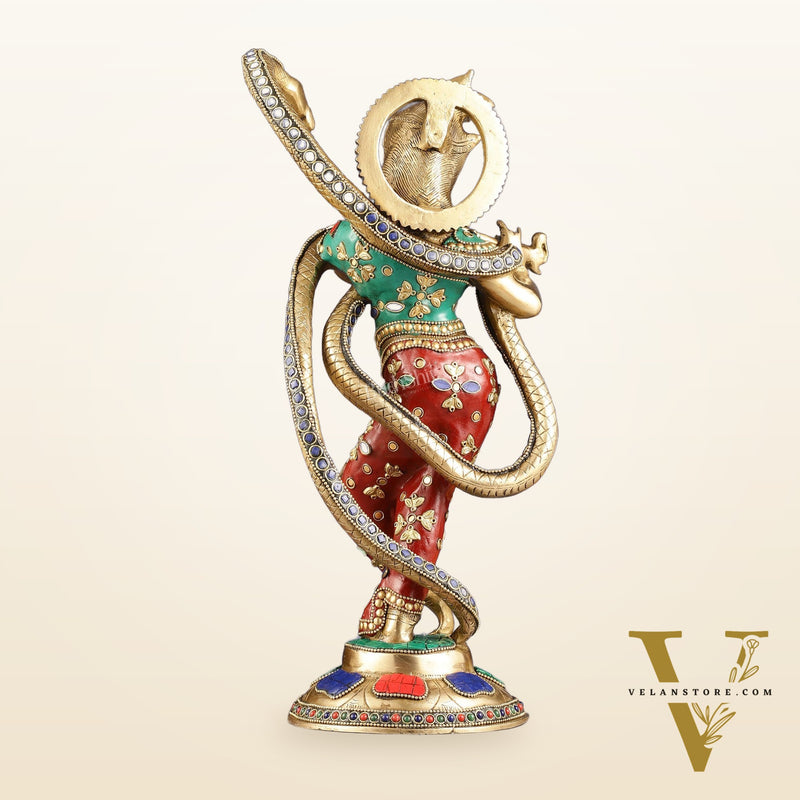 Pure Brass Krishna Surrenders to Kaliya naag Idol 15"