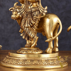 Pure Brass Krishna with Cow Idol - 8" Height