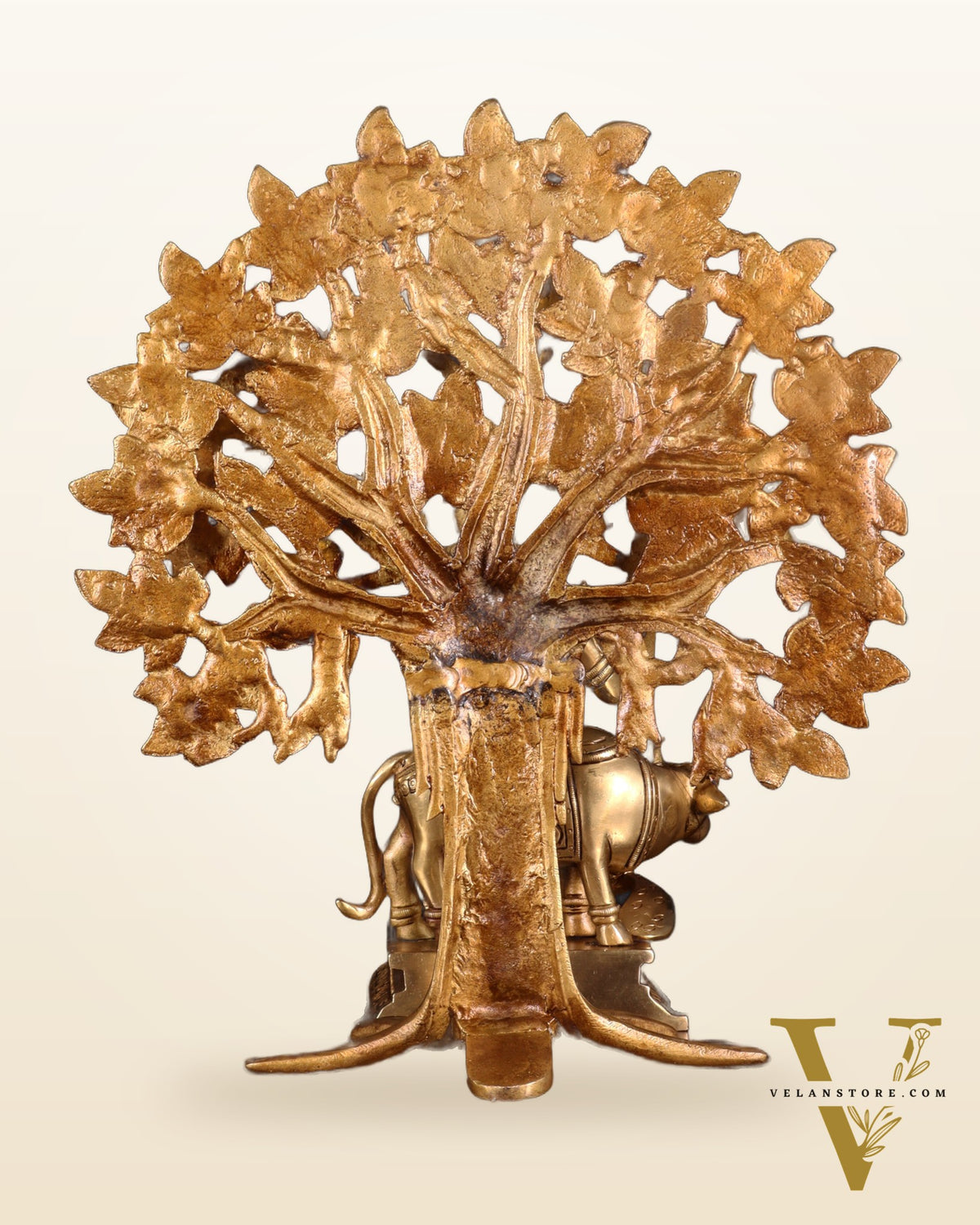 Pure Brass Krishna with Cow & Kalpavriksha Tree Combo 12 inch