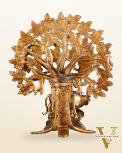 Pure Brass Krishna with Cow & Kalpavriksha Tree Combo 12 inch