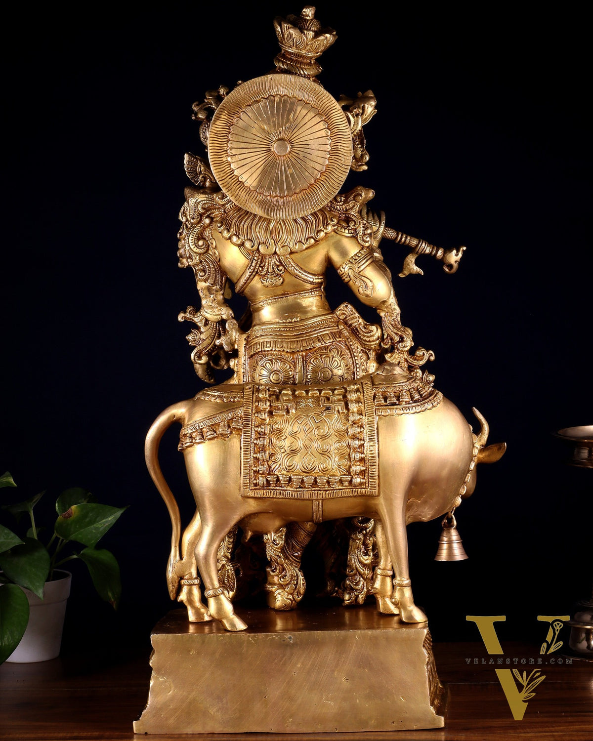 Pure Brass Krishna with cow large idol 26"
