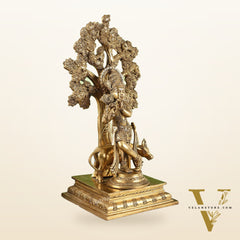 Pure Brass Krishna with Cow under Kalpavriksha Tree - 16.5 inch