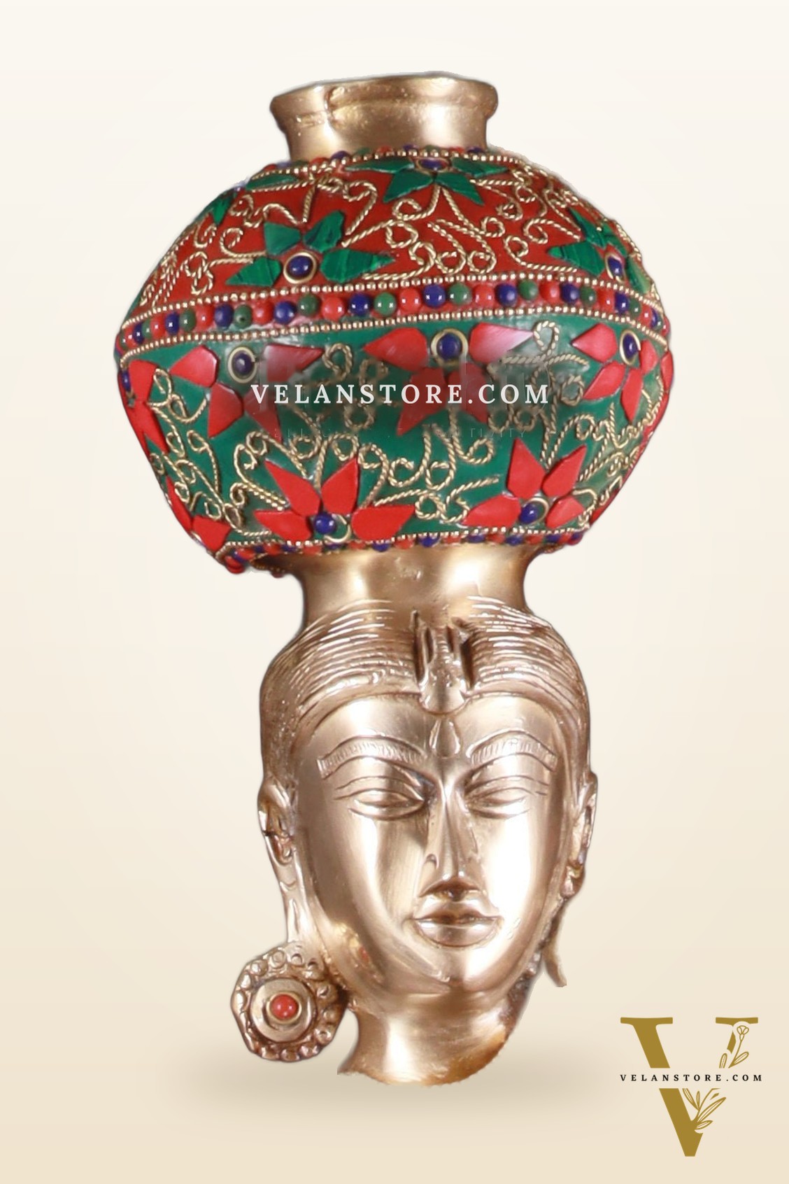 Pure Brass Krishna’s Gopi Carrying Butter Pots – Meenakari Marvel, 27.2 Inch