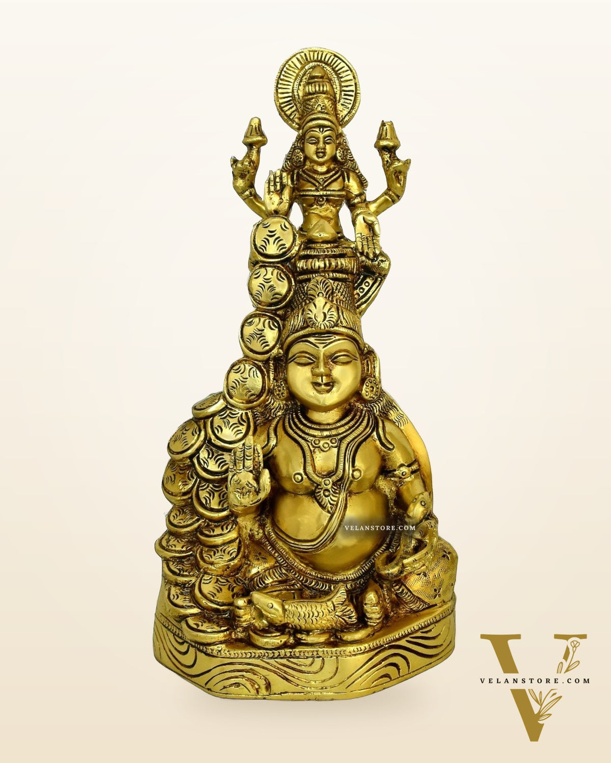 Pure Brass Kubera Lakshmi Idol - 10.5" | Vastu Special