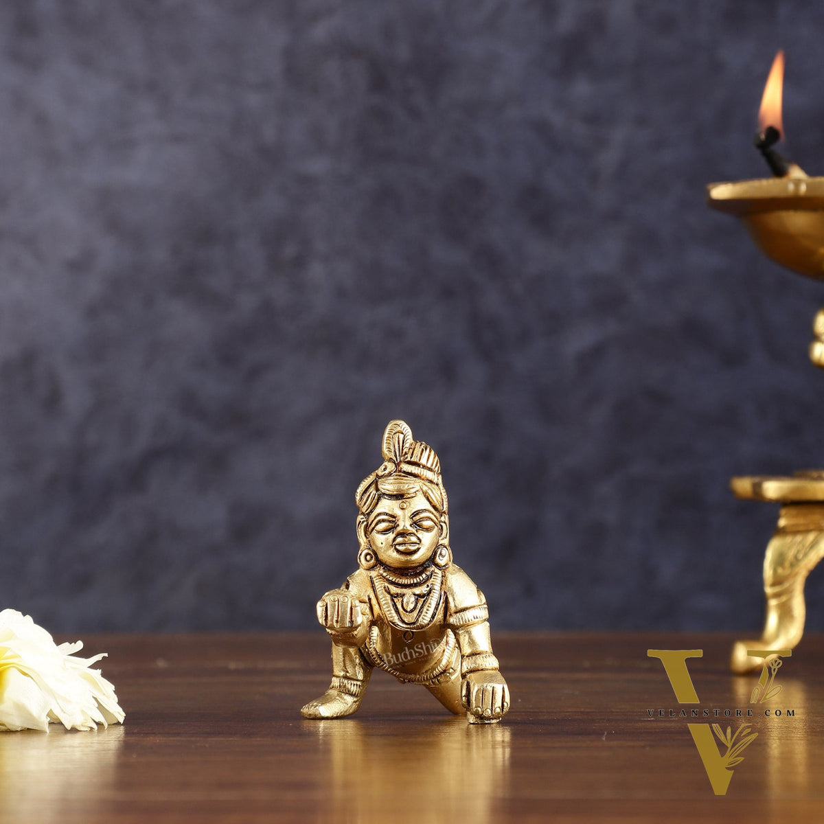 Pure Brass Laddoo Gopal Krishna Baal Krishna Idol - 2"