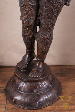 Pure Brass Lady Holding Parrot Sculpture - 38" Chola tone